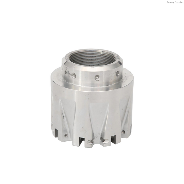 Precision CNC machined stainless steel spline coupling housing with heavy-duty internal thread and reinforced spline lugs for industrial drive systems