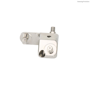 Precision CNC machined stainless steel sensor mounting bracket with threaded studs and adjustment block for industrial and medical equipment