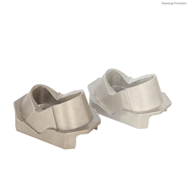 Custom SLM aluminum mounting clip showing internal channel geometry and reinforced side walls from two angles