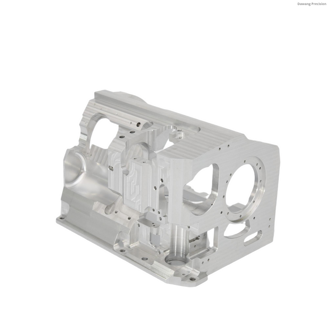 Custom 5-axis CNC machined aluminum equipment frame showing precision mounting holes and structural reinforcement