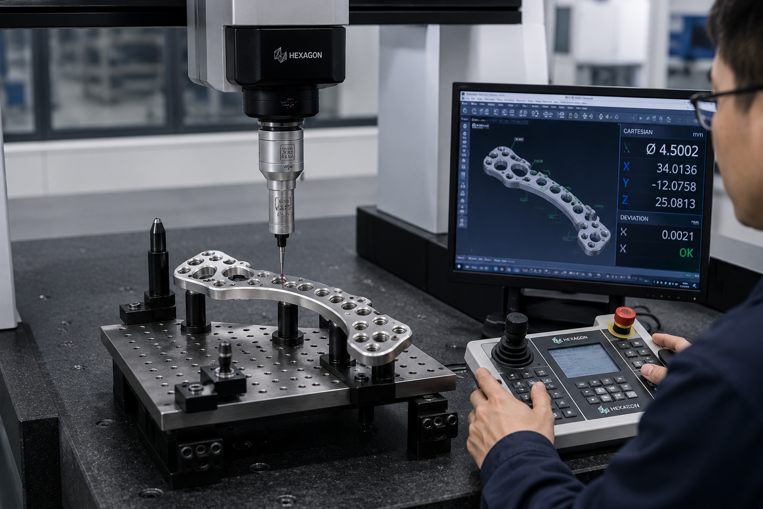 CMM inspection of a CNC machined orthopedic bone plate for dimensional accuracy and hole position tolerance.png
