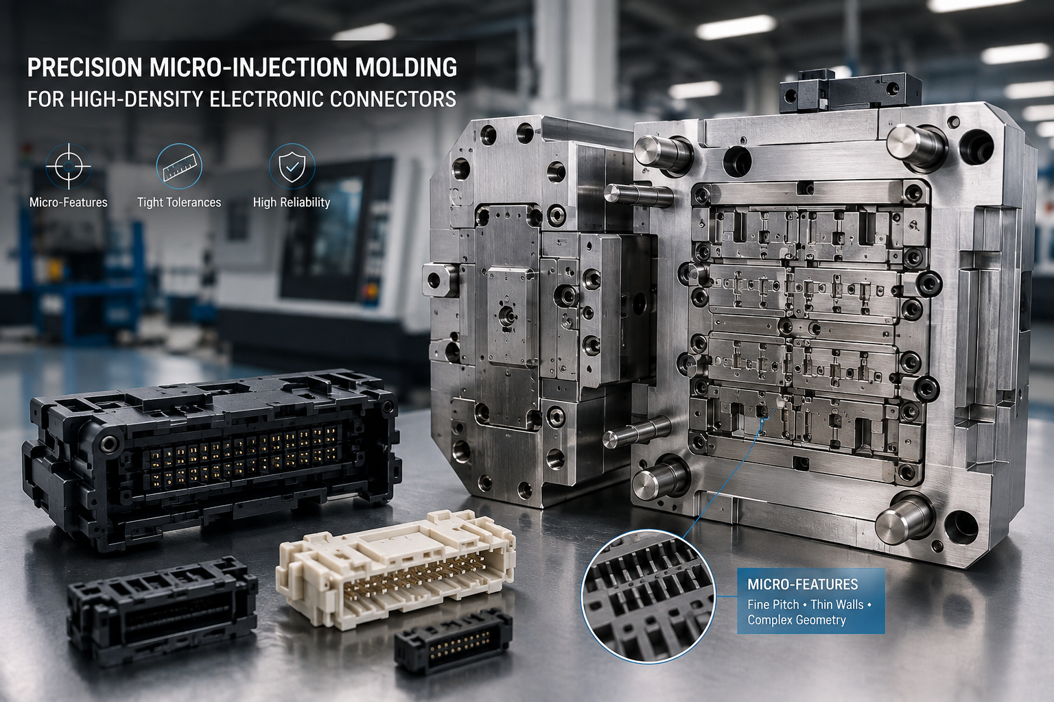 Precision micro-injection molding for high-density electronic connectors.png