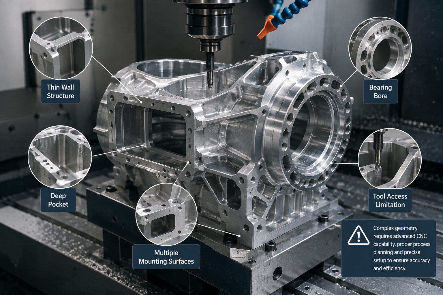 Complex thin-wall aluminum robot housing during CNC machining.png