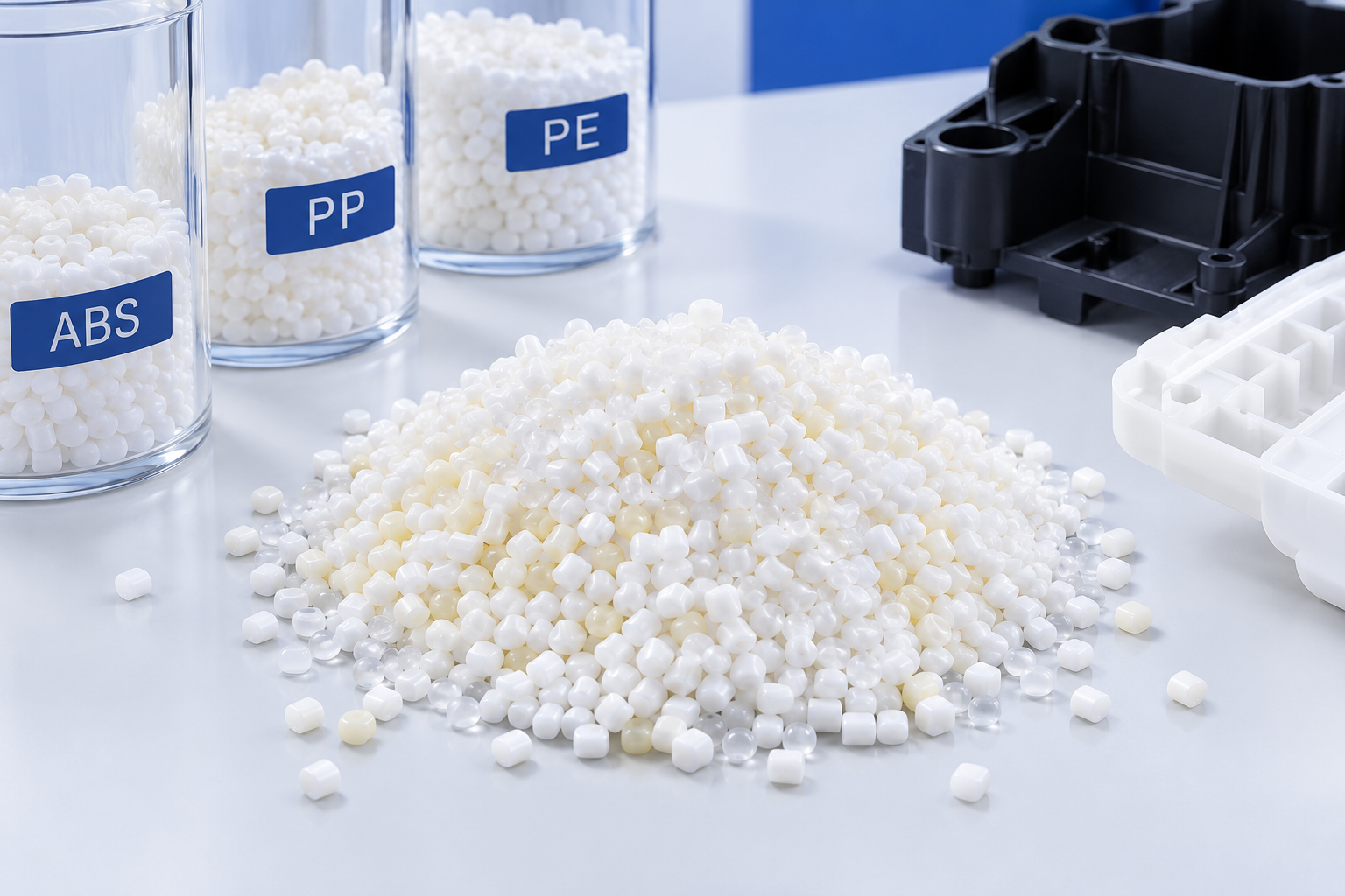 General-purpose plastic materials including ABS, PP, PE, PS and PVC for custom injection molding