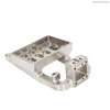 Custom 5-axis CNC stainless steel equipment bracket showing complex geometry, threaded inserts and mounting flanges