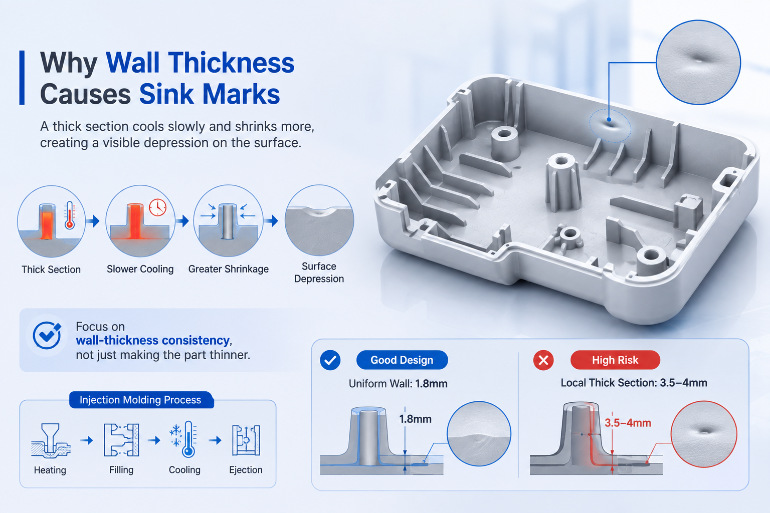 Optimizing Wall Thickness to Avoid Sink Marks in Injection Molding