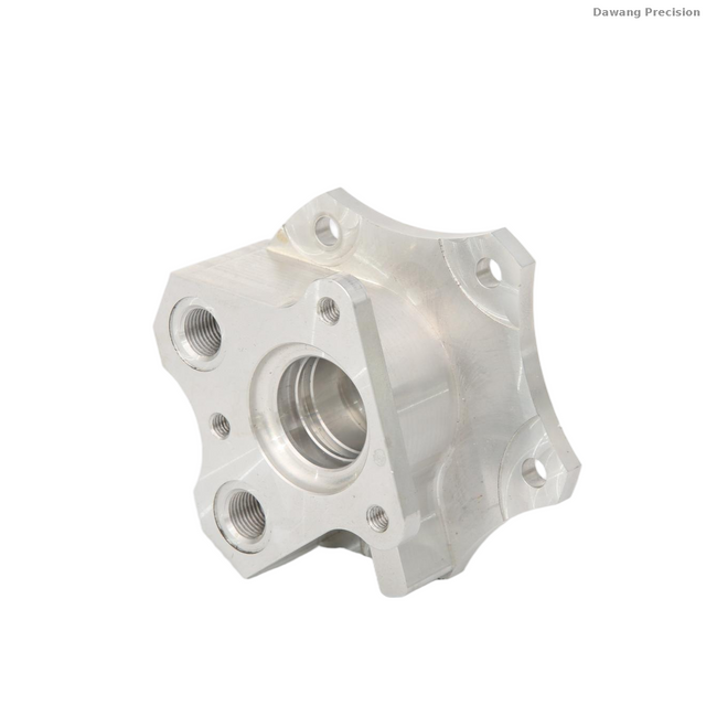 Precision CNC machined aluminum star flange coupling adapter with central bore and multiple high-accuracy threaded holes