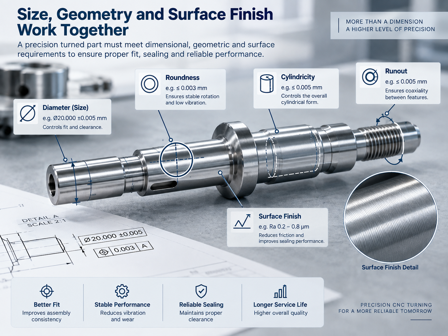 Precision turned part inspection for diameter, roundness, cylindricity, runout, and surface finish.png