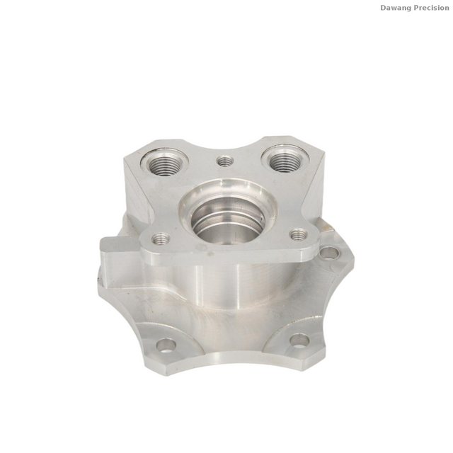 Custom 5-axis CNC aluminum star coupling showing precise mounting pattern and reinforced structure
