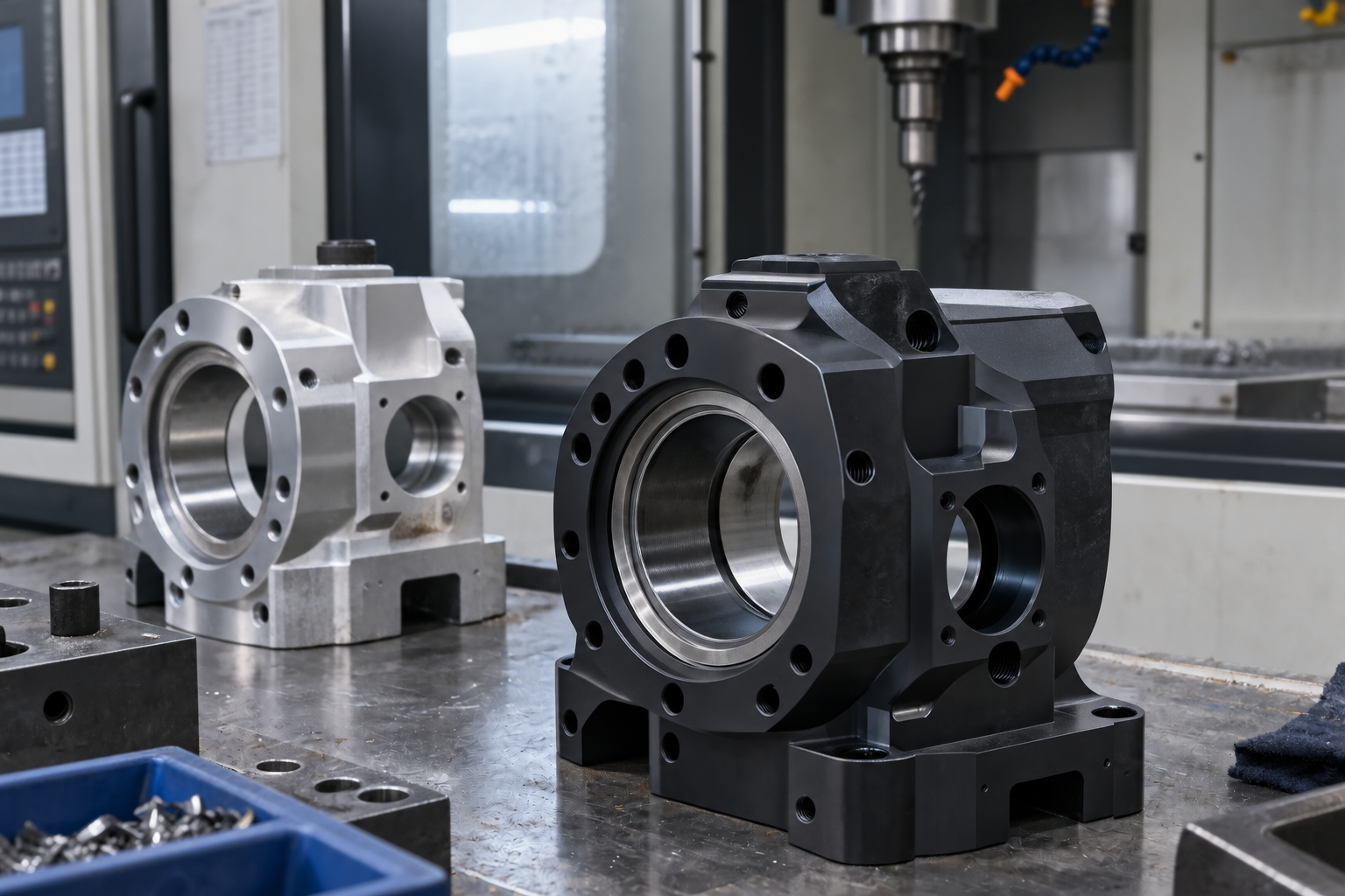 7075-T6 robot reducer housing machined with 5-axis CNC and black anodizing.png